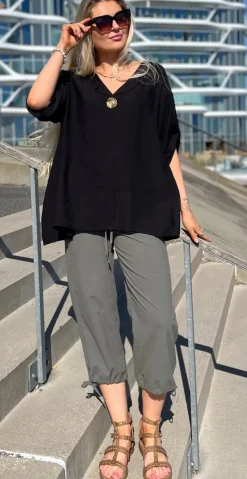 Sally capri bukser med bindebånd og snøre khaki
