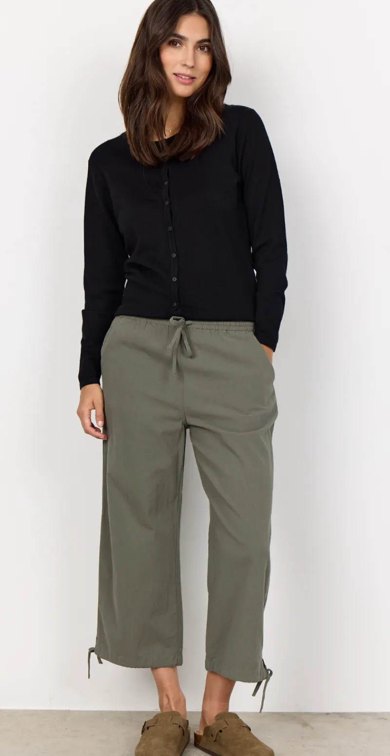 Sally capri bukser med bindebånd og snøre khaki