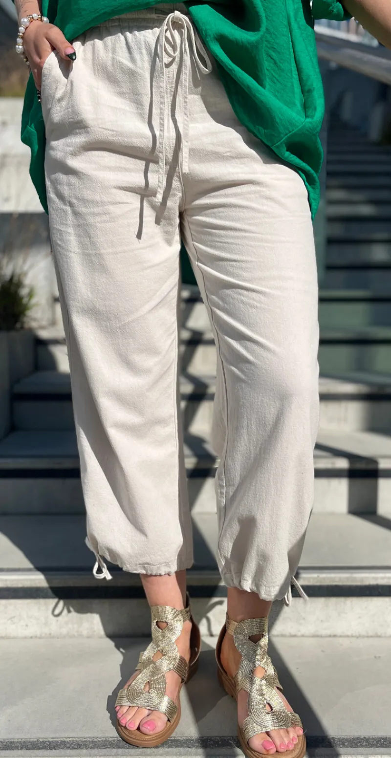 Sally capri bukser med bindebånd og snøre sand