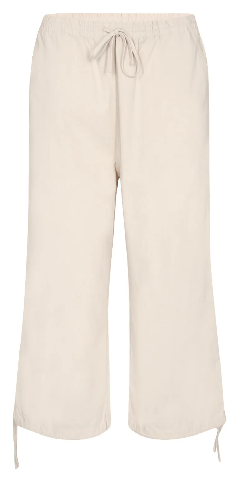 Sally capri bukser med bindebånd og snøre sand