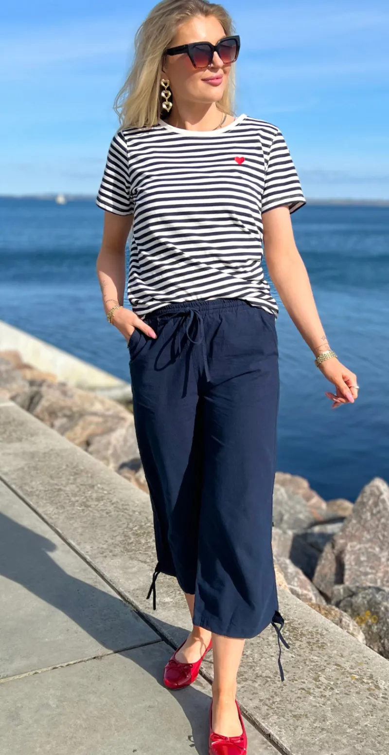 Sally capri bukser med bindebånd og snøre navy