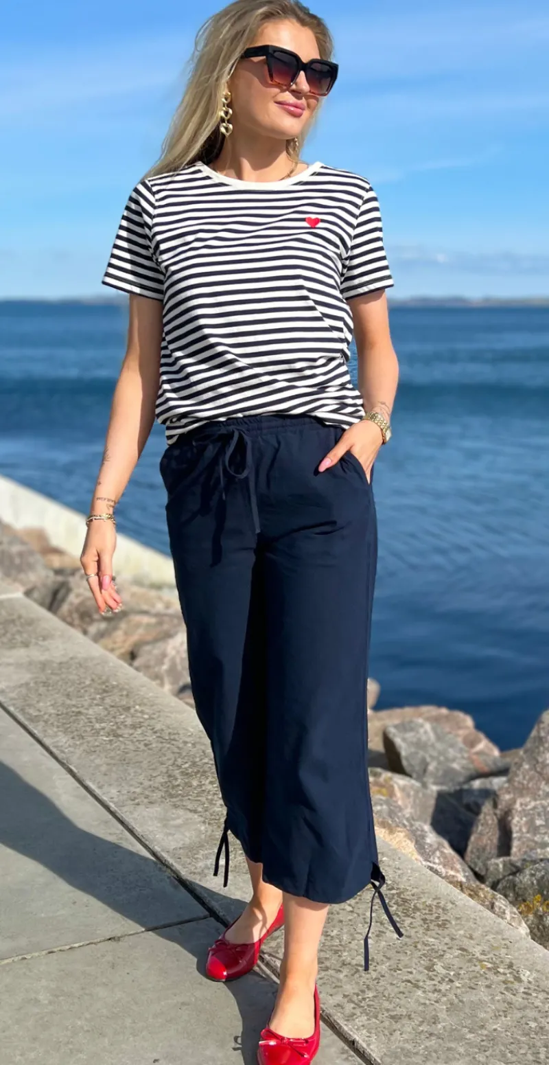 Sally capri bukser med bindebånd og snøre navy