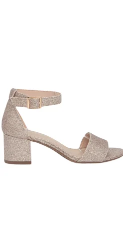 Sandal med blokhæl i glitter guld