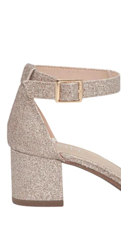 Sandal med blokhæl i glitter guld