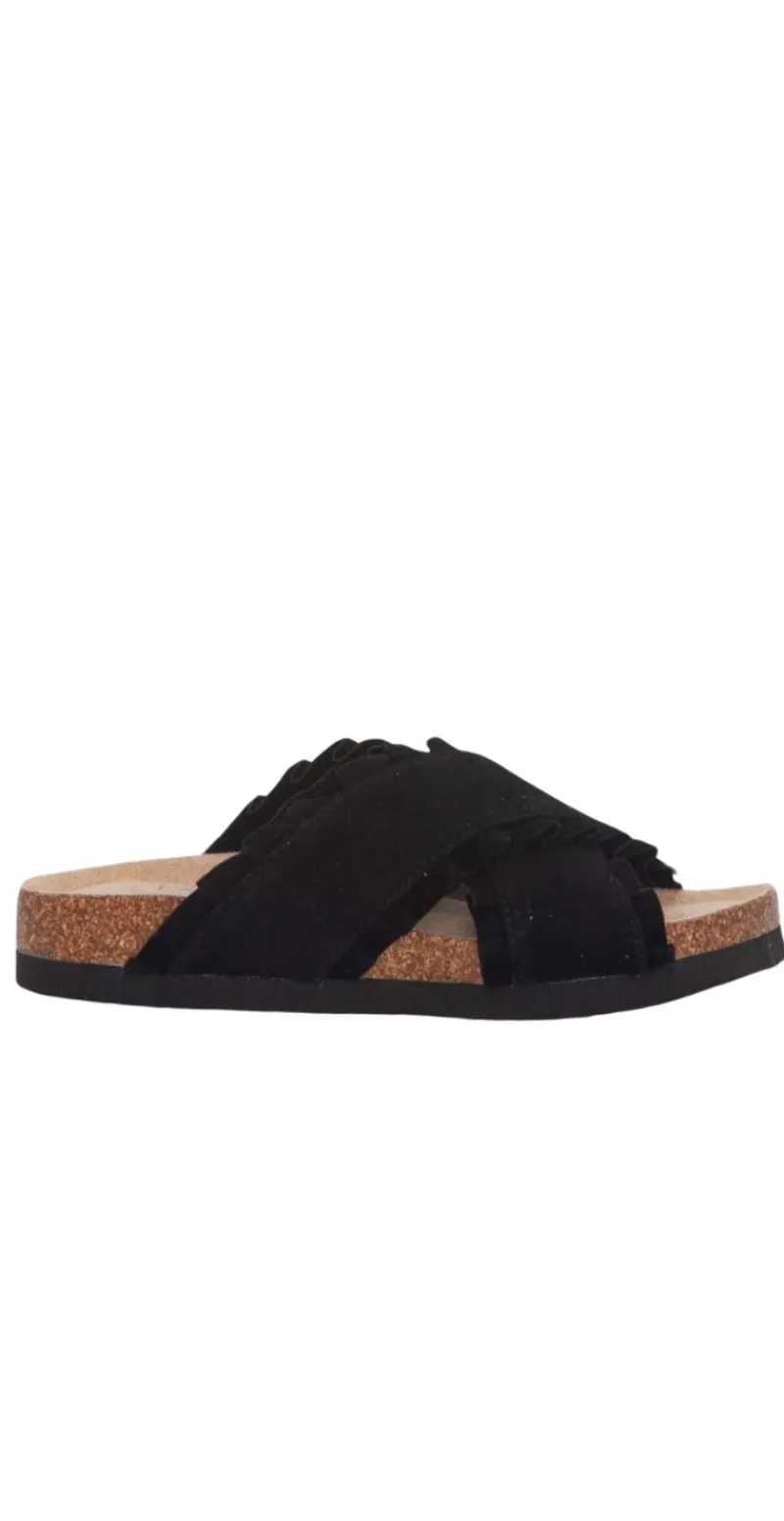 Sandal med flæse i sort
