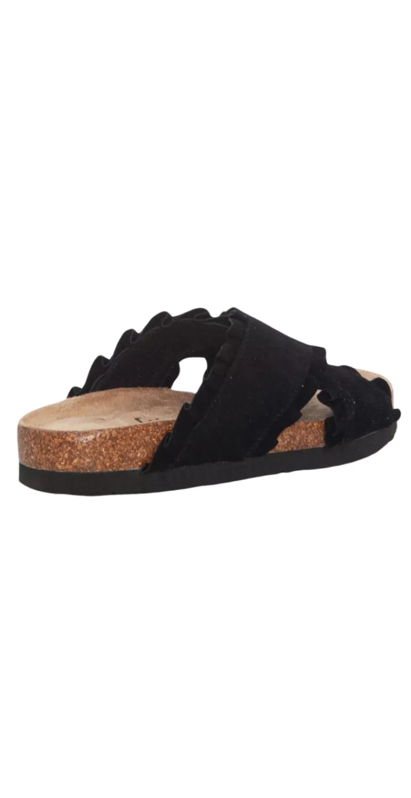 Sandal med flæse i sort
