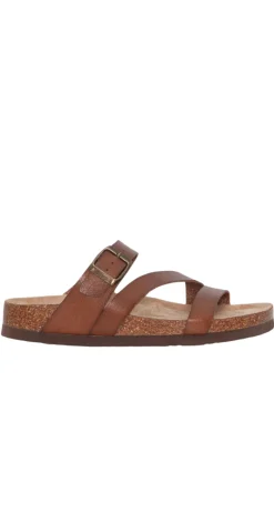 Sandal med PU læderremme i dark brown