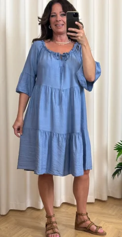 Sasha kjole med peplum og snørre denim LikeLondon