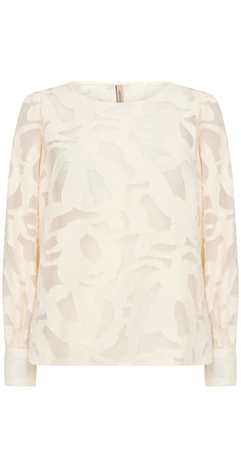Selda bluse i mesh med mønster creme