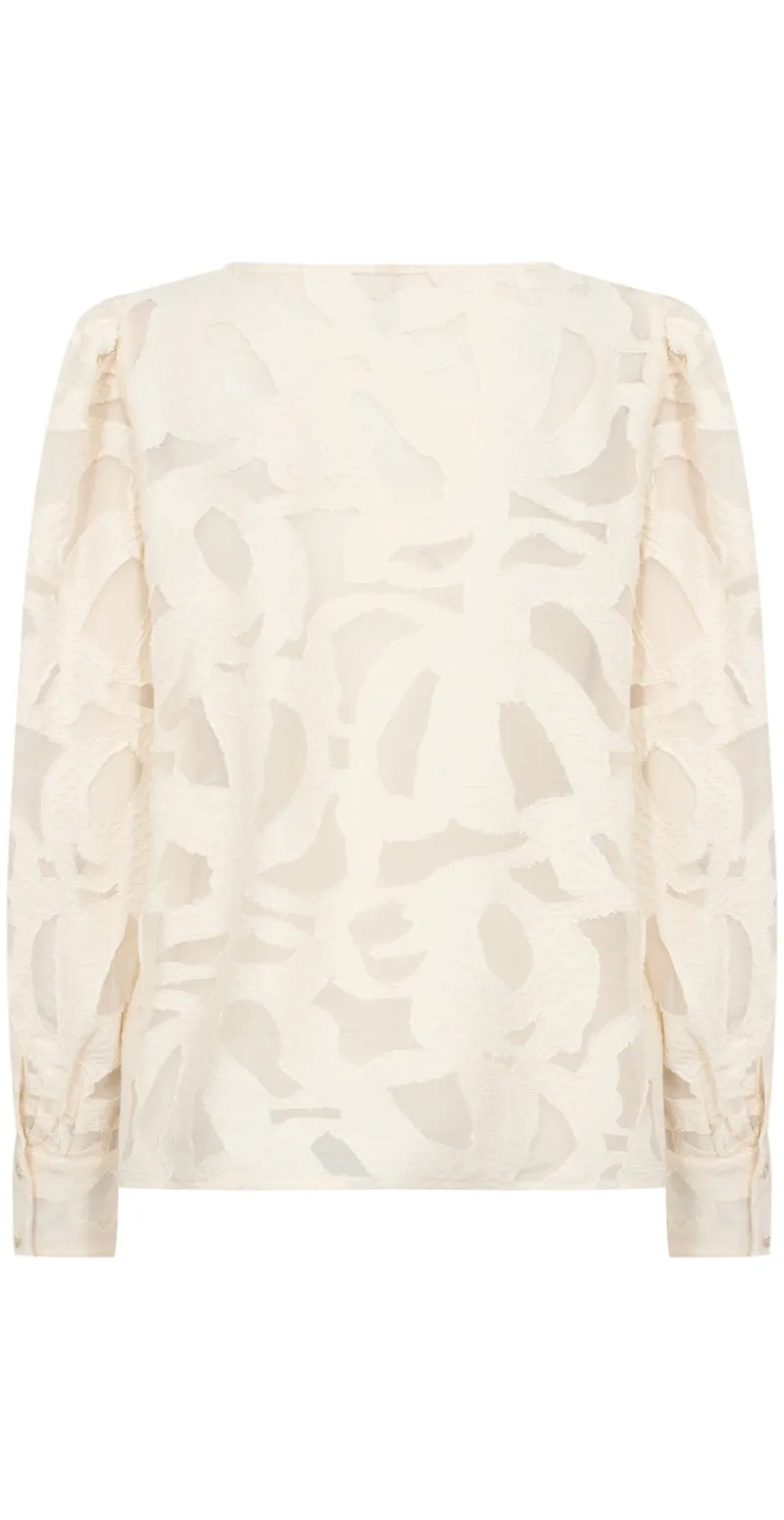 Selda bluse i mesh med mønster creme