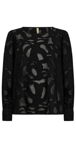 Selda bluse i mesh med mønster sort
