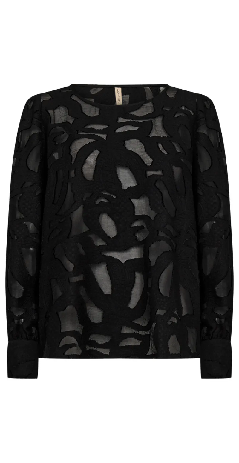 Selda bluse i mesh med mønster sort