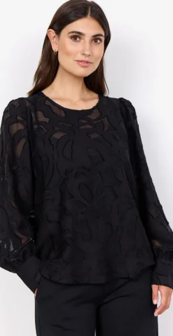 Selda bluse i mesh med mønster sort
