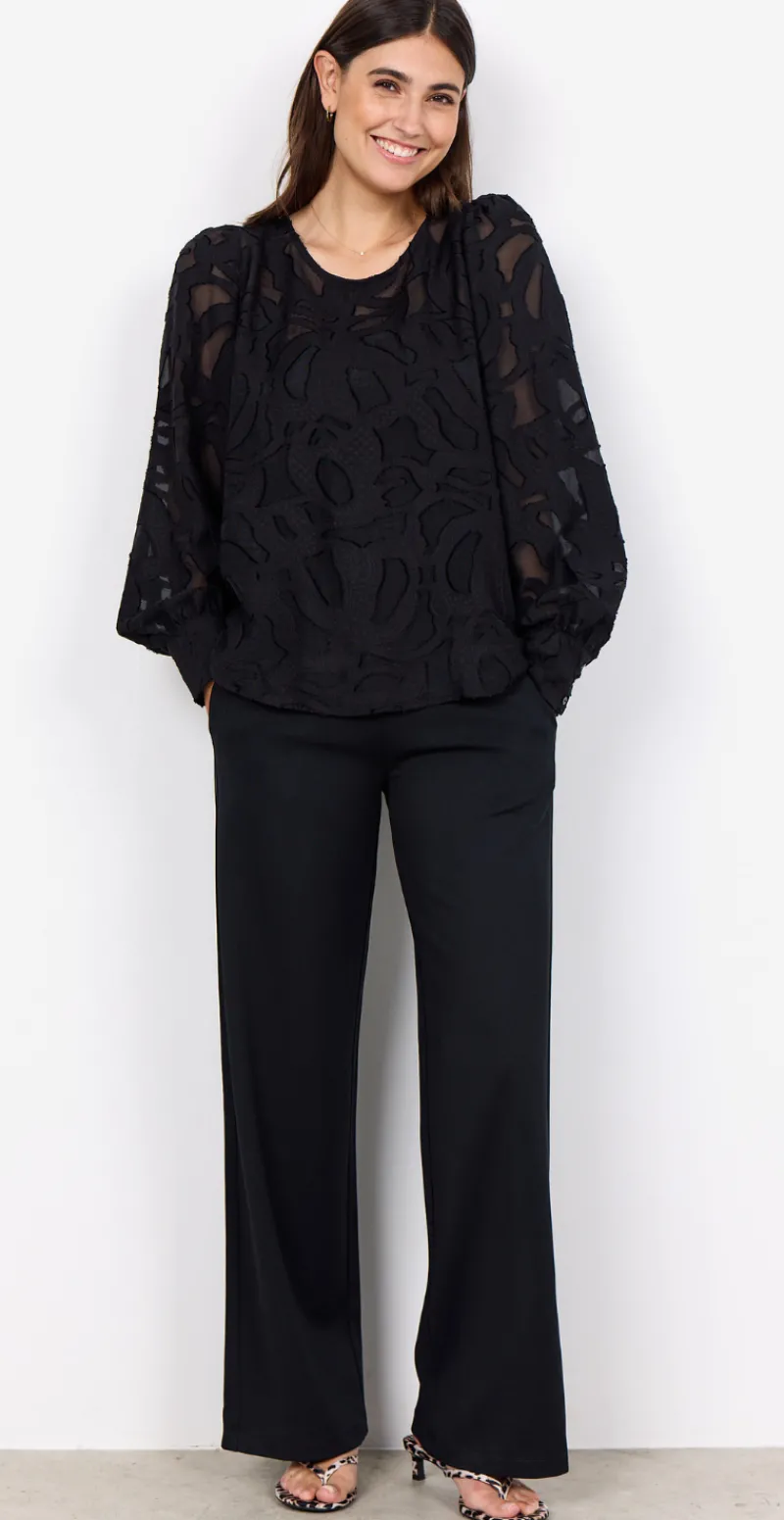 Selda bluse i mesh med mønster sort
