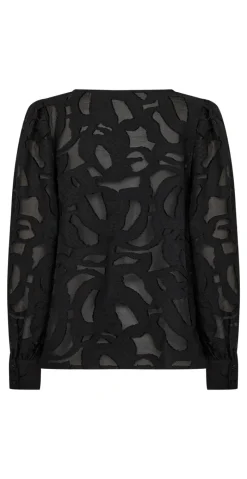 Selda bluse i mesh med mønster sort