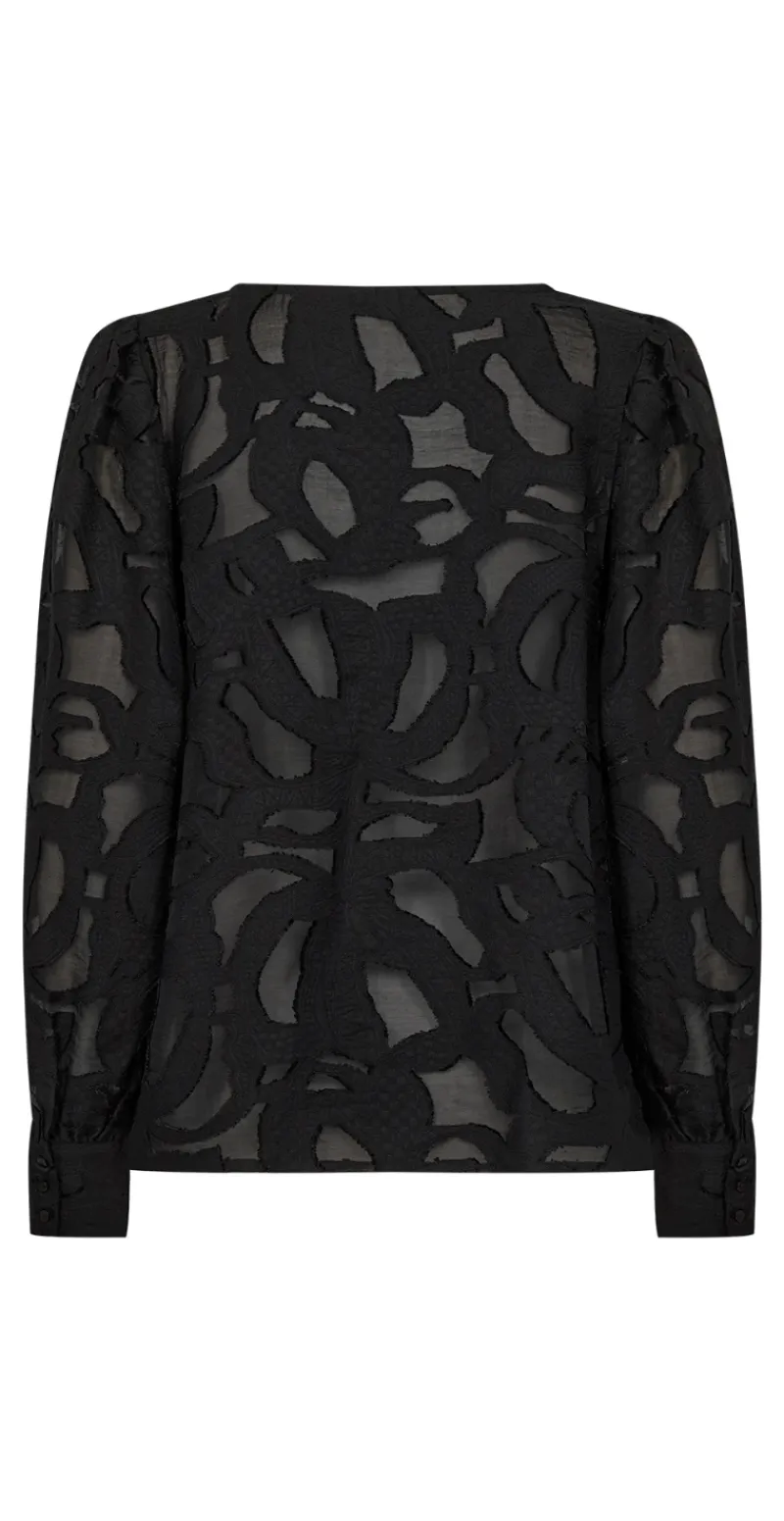 Selda bluse i mesh med mønster sort