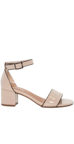 Shiny stilet med blokhæl beige