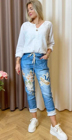 Sisse bukser med blade lys denim Likelondon