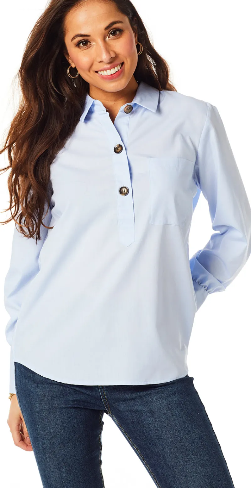 Skjorte med stolpelukning chambray blue