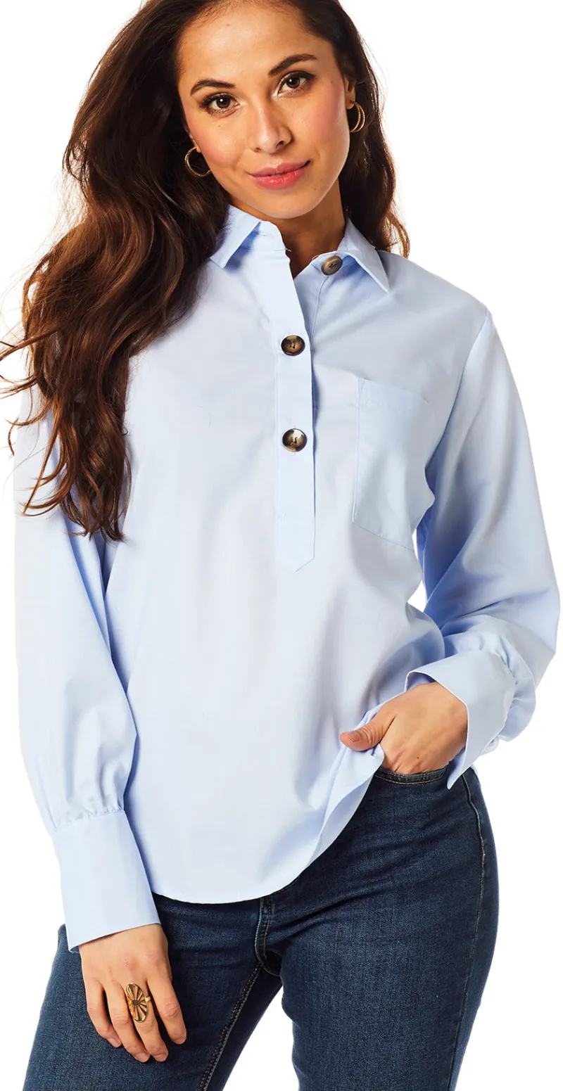 Skjorte med stolpelukning chambray blue