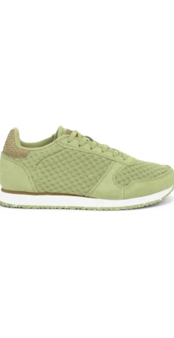 Sneakers med snørebånd og skind i Dusty Olive