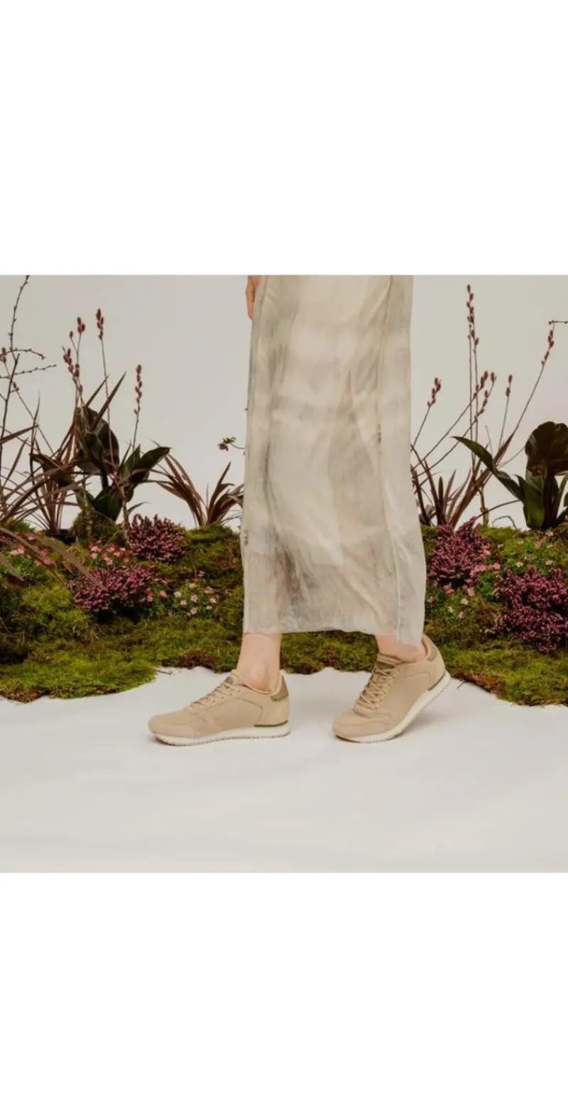 Sneakers med tekstil og læder coffee cream