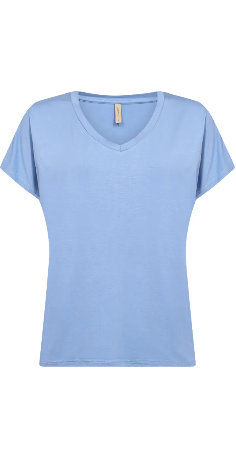 Sophia basisbluse med v-hals Air Blue