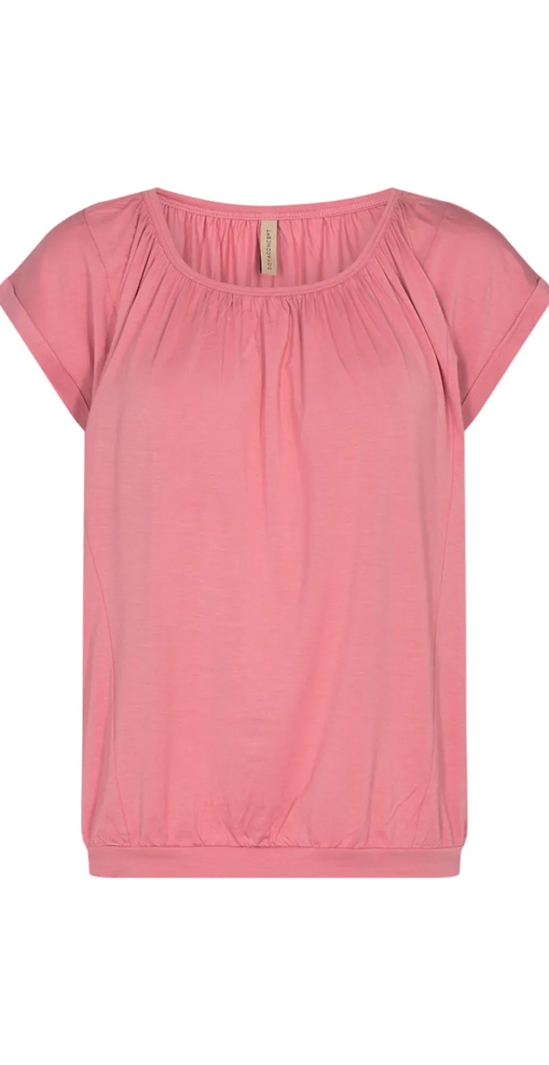 Sophia bluse med rund hals mørk rosa