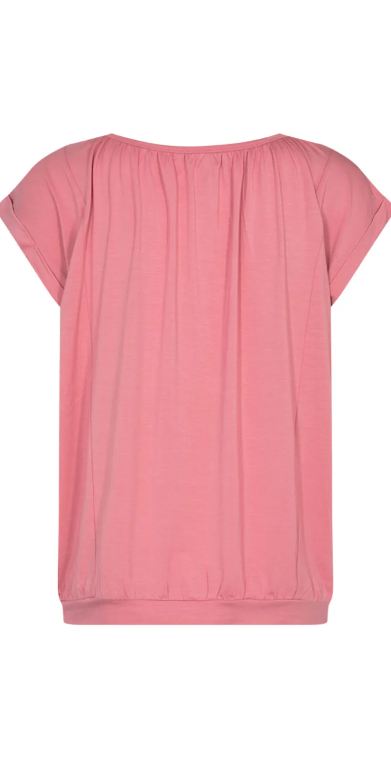 Sophia bluse med rund hals mørk rosa