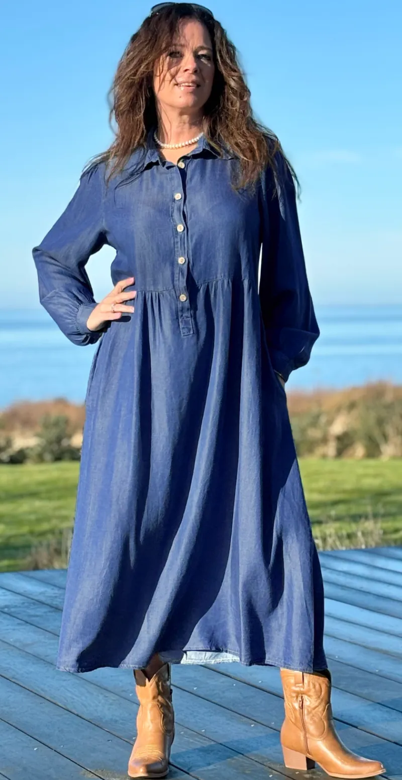 Sulle denimkjole med knap-detaljer dark jeans tencel LikeLondon