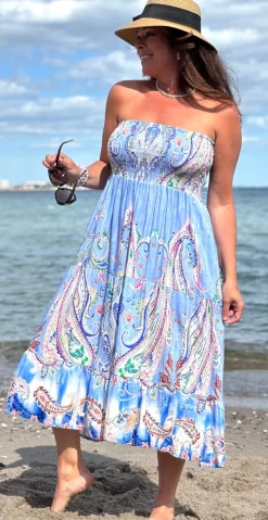 Thora nederdel med paisley print sky LikeLondon