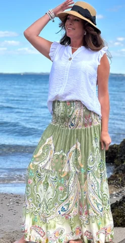 Thora nederdel med paisley print khaki LikeLondon