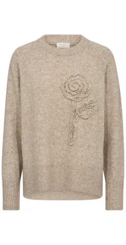 Vidoo strik pullover med broderet blomst taupe