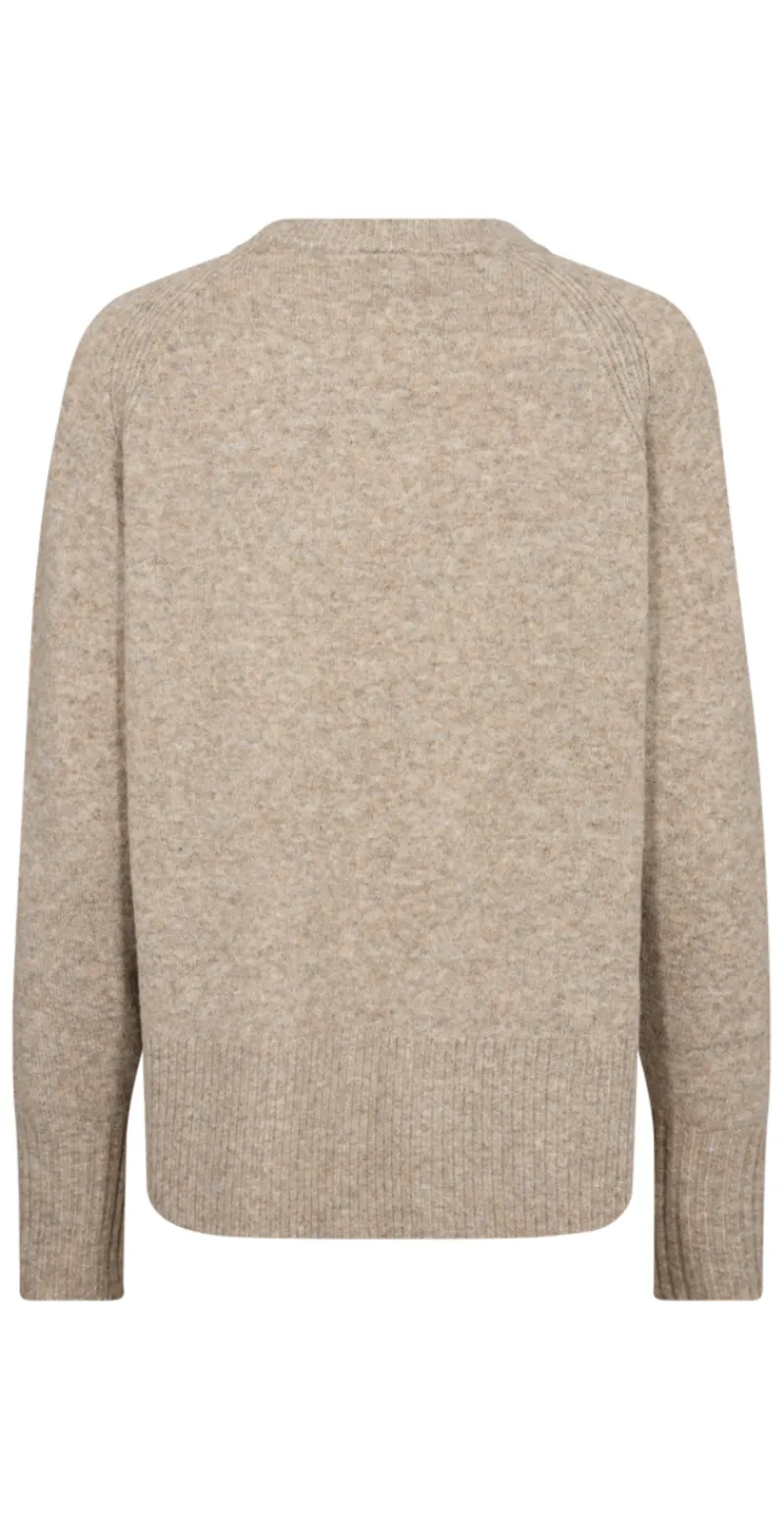 Vidoo strik pullover med broderet blomst taupe