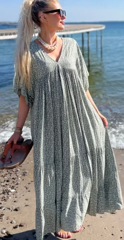 Vigga blomstret maxikjole khaki LikeLondon