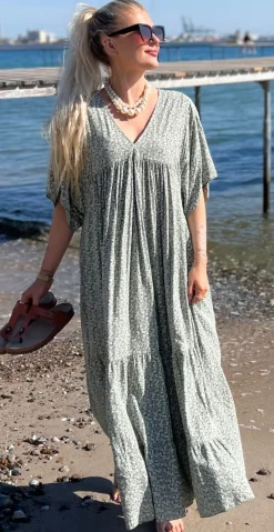 Vigga blomstret maxikjole khaki LikeLondon