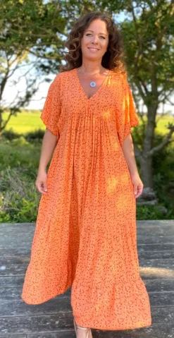 Vigga blomstret maxikjole orange LikeLondon