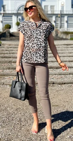 Viva T-shirt med leopard taupe/black