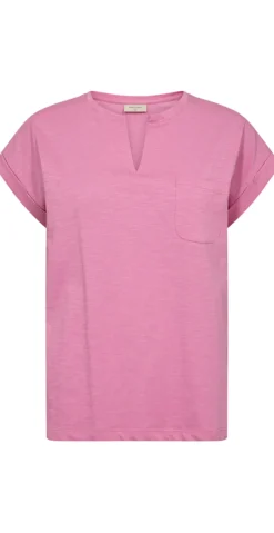 Viva T-shirt med v-hals og lomme fuchsia pink