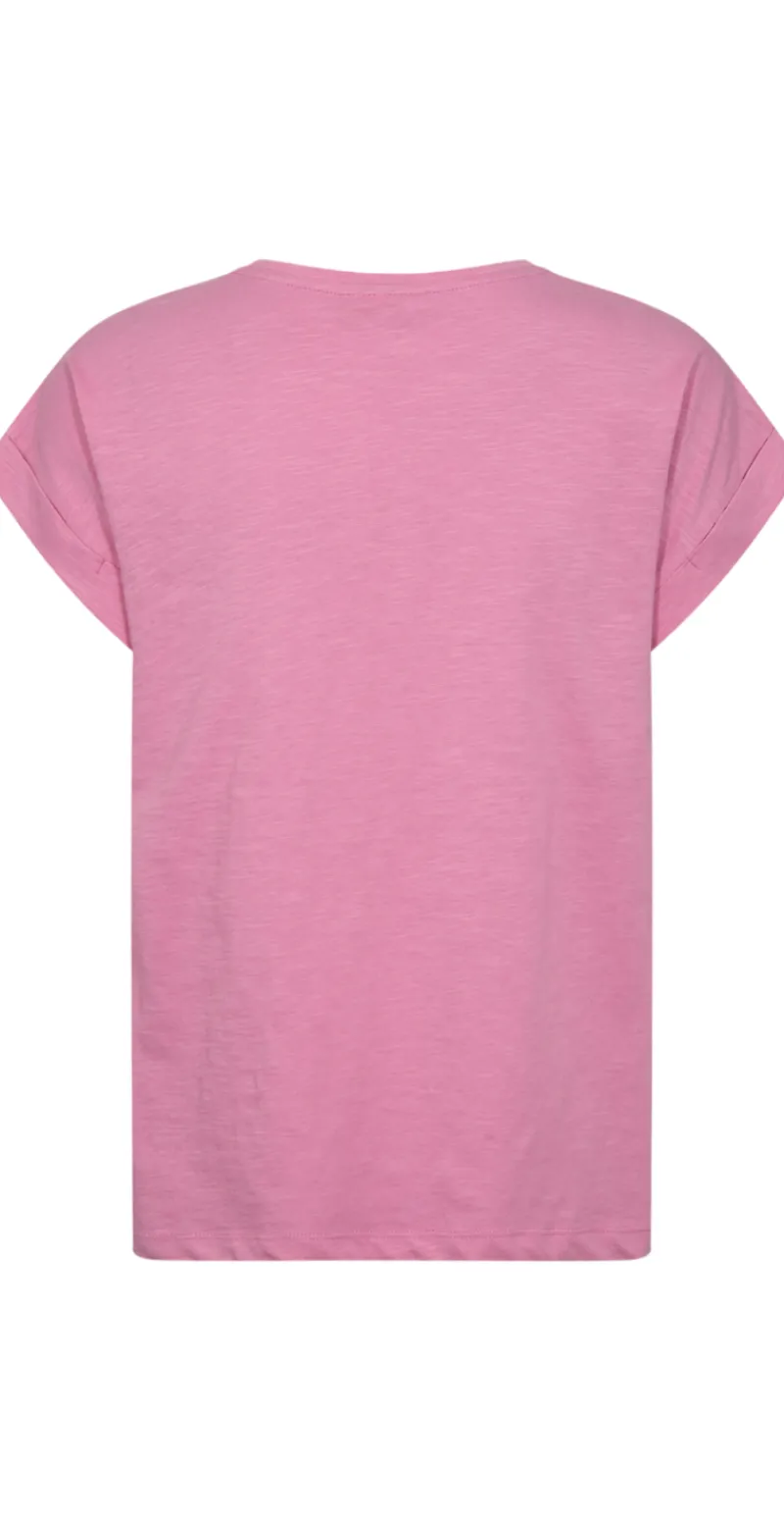Viva T-shirt med v-hals og lomme fuchsia pink